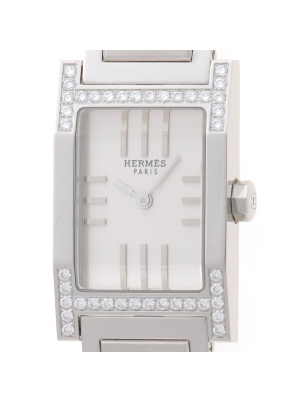 Hermes Tandem Diamond Bezel Watch Stainless Steel Silver Quartz